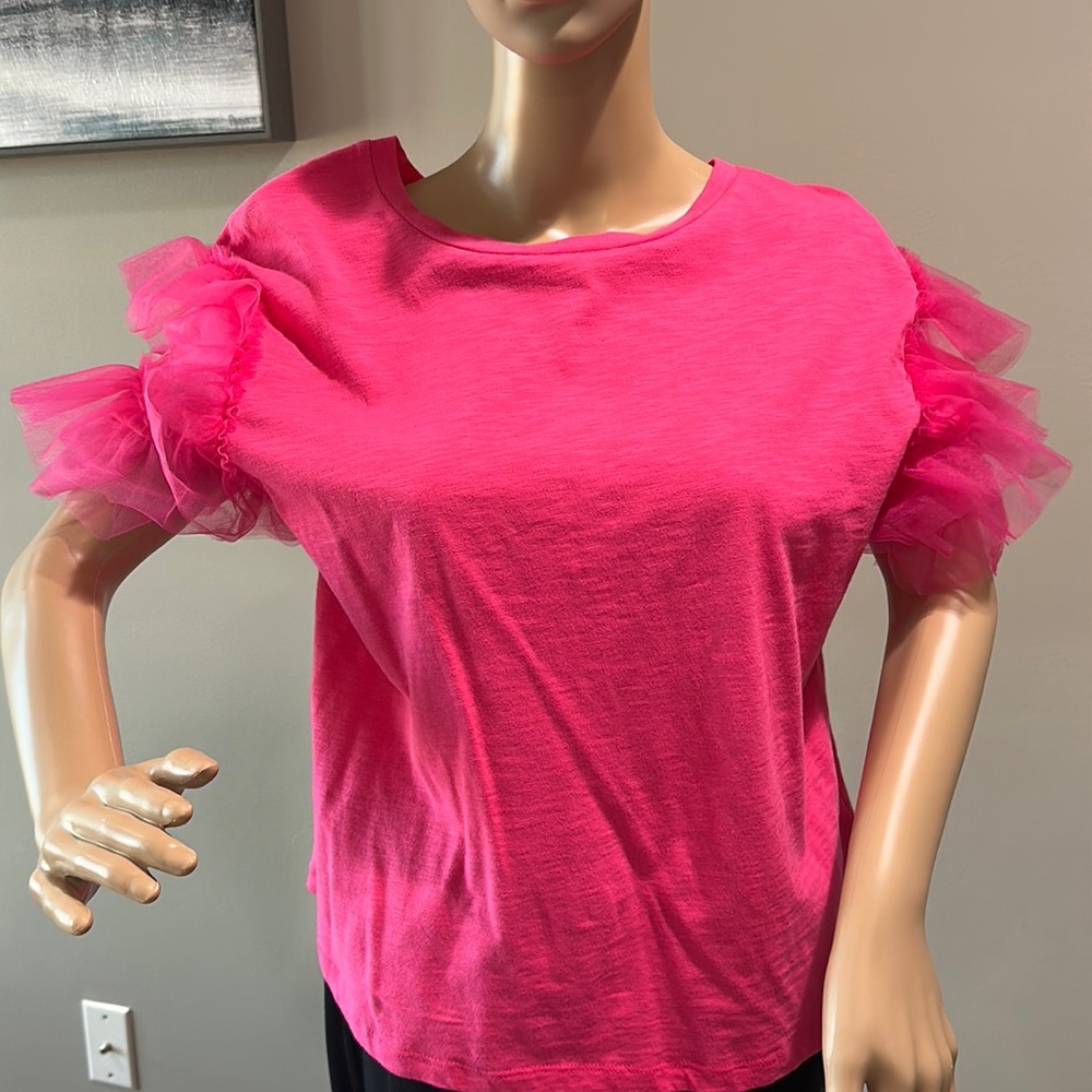 Anthropologie Leo and Viola XL Pink Tulle Tee new with tags